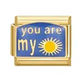 Charm italiano con scritta 'you are my' e icona del sole su smalto blu lucido - Base Dorata Sole