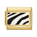 Modulo charm italiano in acciaio dorato con motivo zebrato in smalto bianco e nero - Base Oro Motivo Zebra