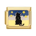 Link per bracciale italiano con gatto nero e notte stellata su base in acciaio dorato - Base Oro Gatto Cielo Stellato