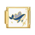 Charm modulare italiano placcato oro con balena in smalto blu per bracciali componibili - Base Oro Balena