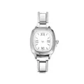 Vintage zilveren dameshorloge met tonneau-kast en modulaire schakelband met Romeinse cijfers - Vintage Tonneau Horloge Kop (M49515-10) / Horlogekop / Staalkleur