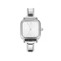 Zilveren vierkant dameshorloge met witte wijzerplaat en modulaire schakelarmband van staal - Moderne Vierkante Horloge Kop (M49515-13) / Horlogekop / Staalkleur