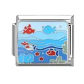 Italian charm link with colorful enamel sea fish and starfish on stainless steel - Marine-1 / 1*0.9cm
