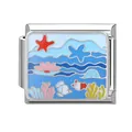 Italian modular bracelet charm with enamel sea star shell and ocean wave patterns - Ocean-3 / 1*0.9cm