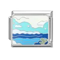 Italian charm bracelet link with ocean wave enamel design in stainless steel - Ocean-4 / 1*0.9cm