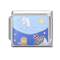 Italian charm bracelet link in stainless steel with blue Cinnamoroll enamel pattern - Ocean-5 / 1*0.9cm