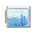 Italian style stainless steel ocean charm with blue enamel wave and cloud design - Ocean-6 / 1*0.9cm