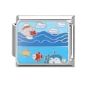 Italian charm link with colorful fish and blue ocean waves in enamel finish - Ocean-8 / 1*0.9cm