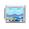 Italian charm bracelet link with ocean theme enamel face on stainless steel base - Ocean-9 / 1*0.9cm