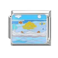 Italian charm link with enamel cartoon sun and sea design on stainless steel base - Ocean-10 / 1*0.9cm