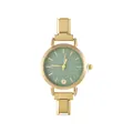 Women's gold metal watch featuring a shimmering green glitter dial with H-link strap - Style 4 Gold And Green Dial