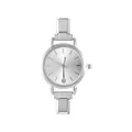 Silver women's analog watch with sunray dial, stainless steel links, and single crystal detail - Style 4 Steel And White Dial