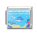 Italian charm bracelet link featuring blue whales and coral reef ocean theme designs - Ocean-14 / 1*0.9cm
