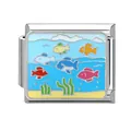 Italian modular charm link for stainless steel bracelets with colorful tropical fish design - Ocean-15 / 1*0.9cm