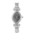 Minimalist silver marquise watch with compact metal link strap and dark grey dial - Watch Head (Built-in Battery) / Style 10 Steel And Black Dial