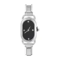 Silver minimalist oval watch with black dial and crystal markers on link bracelet - Style 12 Steel And Black Dial