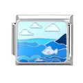 Italienischer Modul-Charm aus Edelstahl mit blauem Meer und springendem Fisch-Emaille-Design - Meer-2 / 1*0.9cm