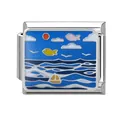 Italienischer Modul-Charm aus Edelstahl mit farbenfrohem Emaille-Ozean-Segelboot-Motiv - Ozean-3 / 1*0.9cm