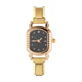 Vintage gold rectangular watch for women with black dial and polished link bracelet - Style 13 Gold And Black Dial