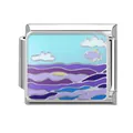 Italienischer Modul-Charm mit blauem Himmel, weißen Wolken und gelbem Fisch auf Stahl - Ozean-5 / 1*0.9cm
