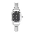 Minimalist silver metal quartz watch with black dial and diamond markers for women - Style 13 Steel And Black Dial
