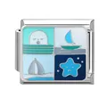 Italienisches Modular-Charm aus Edelstahl mit blauem Seestern- und Segelboot-Emaille-Muster - Ozean-7 / 1*0.9cm
