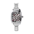 Silver square watch featuring a red and black leopard print dial with metal link strap - Style 11 Steel And Leopard Dial