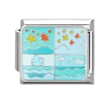 Italian style steel bracelet charm with mint green starfish and blue ocean enamel pattern - Ocean-10 / 1*0.9cm