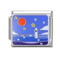 Italienisches Edelstahl-Charm-Modul mit farbenfroher Emaille-Nachtlandschaft - Ozean-11 / 1*0.9cm