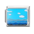 Italienisches Charm-Glied mit blauen Meereswellen und Wolken für DIY-Armbänder - Ozean-12 / 1*0.9cm