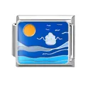 Italienisches Charm-Modul mit blauem Wellen- und Sonnendesign auf quadratischer Basis - Ozean-13 / 1*0.9cm