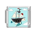 Charm italiano in argento a tema oceano con design in smalto a tartaruga marina - Barca a Vela Tartaruga (Ocean-3)