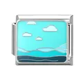 Italienisches Charm-Armband Glied mit Silberrahmen und blauem Meereswellen-Emaille - Ozean-14 / 1*0.9cm