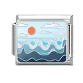Italienischer Charme-Anhänger mit Sonnenuntergang-Meereswellen-Emaille in Edelstahl - Ozean-16 / 1*0.9cm