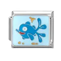Italienischer Edelstahl-Modul-Charm mit hellblauem Emaille und dunkelblauem Fischmotiv - Ozean-17 / 1*0.9cm