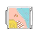 Charm italiano per bracciale con motivo smaltato di spiaggia e stella marina colorata - Ombrellone da Spiaggia (Ocean-6)