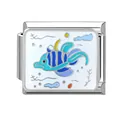 Italienisches Modul-Armbandglied aus Edelstahl mit buntem Tropenfisch-Motiv - Ozean-18 / 1*0.9cm