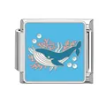 Maglia charm italiana con balena blu e corallo su sfondo di smalto blu brillante - Balena e Corallo dell'Oceano (Ocean-7)
