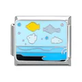Italian modular charm featuring colorful fish and sea wave enamel pattern for DIY bracelets - Marine-1