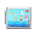 Italian charm link with lighthouse and ocean enamel design for modular bracelets - Marine-2