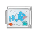 Italian modular bracelet charm with polished steel and blue cartoon sea fish design - Ocean-20 / 1*0.9cm