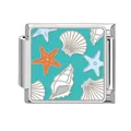 Charm italiano con motivo oceano verde acqua, stelle marine arancioni e conchiglie - Conchiglia e Stella Marina Oceano Teal (Ocean-9)