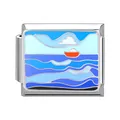 Italian modular charm featuring blue sea waves and an orange boat in enamel finish - Ocean-3