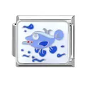 Italian charm link with a blue cartoon fish and water bubbles on white enamel background - Ocean-21 / 1*0.9cm
