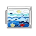 Italienisches Charm-Armbandglied mit Ozean-Fischmuster aus Edelstahl und Emaille - Ozean-22 / 1*0.9cm