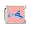 Charm modulare italiano con razza blu su fondo rosa per bracciale in acciaio inox - Razza Blu su Sfondo Rosa (Ocean-11)