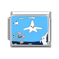 Italian modular charm link with cute blue ocean illustration and starfish design - Ocean-5