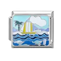 Italienisches Charm-Glied mit nautischem Segelboot-Design und blauem Emaille-Finish - Ozean-23 / 1*0.9cm