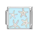 Charm modulare italiano in acciaio argento con fondo blu e decorazioni a stella marina - Stella Marina su Sfondo Blu Chiaro (Ocean-12)