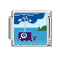 Link per bracciale italiano con balena viola e onde marine in argento lucido - Faro e Balena Viola (Ocean-13)